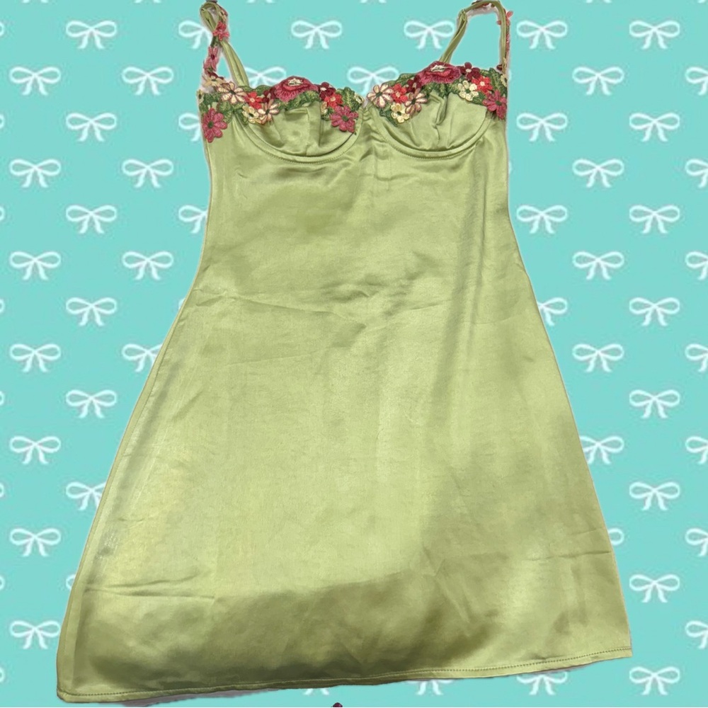 Princess Polly Green Chemise with Floral Embellishments